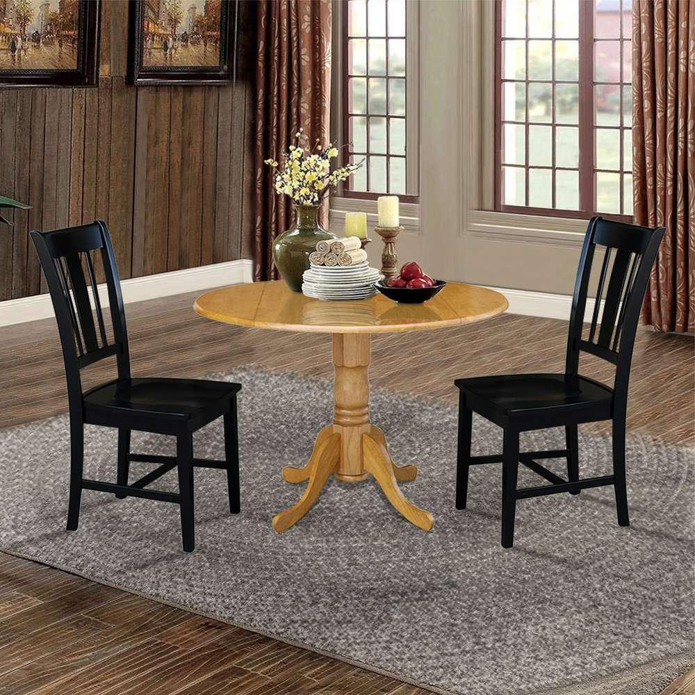 International Concepts (Set of 3 Pcs) - 42in Dual Drop Leaf Table with 2 RTA Chairs in Oak Finish - K04-42DP-C46-10P veiw 2