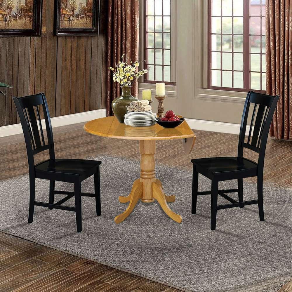 International Concepts (Set of 3 Pcs) - 42in Dual Drop Leaf Table with 2 RTA Chairs in Oak Finish - K04-42DP-C46-10P veiw 3