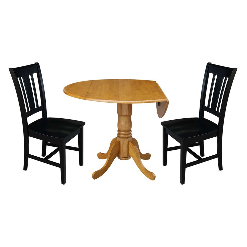 International Concepts (Set of 3 Pcs) - 42in Dual Drop Leaf Table with 2 RTA Chairs in Oak Finish - K04-42DP-C46-10P veiw 4