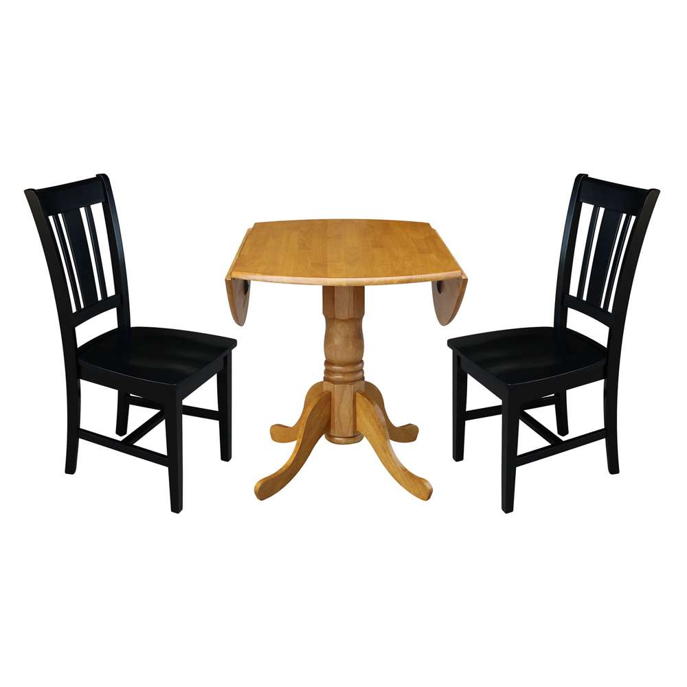International Concepts (Set of 3 Pcs) - 42in Dual Drop Leaf Table with 2 RTA Chairs in Oak Finish - K04-42DP-C46-10P veiw 6