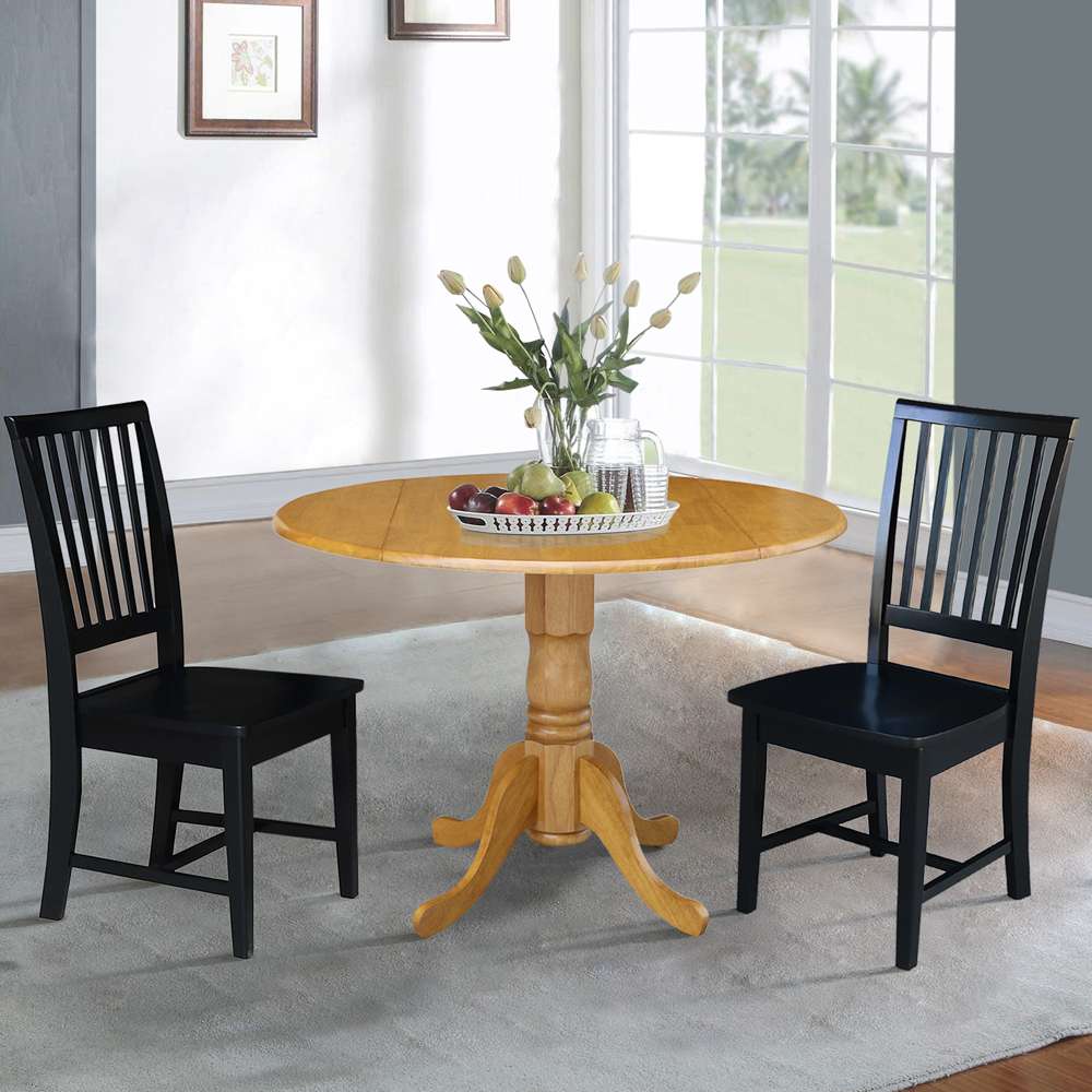 International Concepts (Set of 3 Pcs) - 42in Dual Drop Leaf Table with 2 RTA Chairs in Oak Finish - K04-42DP-C46-265P veiw 2