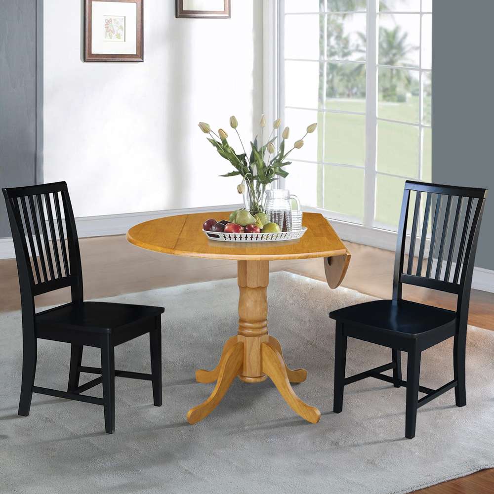 International Concepts (Set of 3 Pcs) - 42in Dual Drop Leaf Table with 2 RTA Chairs in Oak Finish - K04-42DP-C46-265P veiw 3