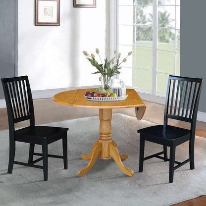International Concepts (Set of 3 Pcs) - 42in Dual Drop Leaf Table with 2 RTA Chairs in Oak Finish - K04-42DP-C46-265P veiw 3