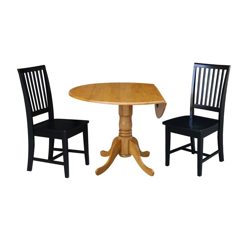 International Concepts (Set of 3 Pcs) - 42in Dual Drop Leaf Table with 2 RTA Chairs in Oak Finish - K04-42DP-C46-265P veiw 4