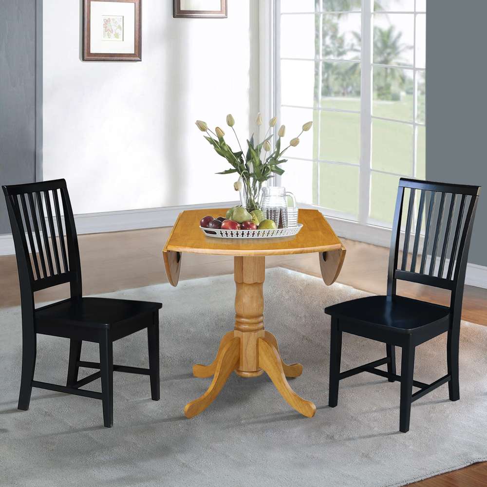 International Concepts (Set of 3 Pcs) - 42in Dual Drop Leaf Table with 2 RTA Chairs in Oak Finish - K04-42DP-C46-265P veiw 5