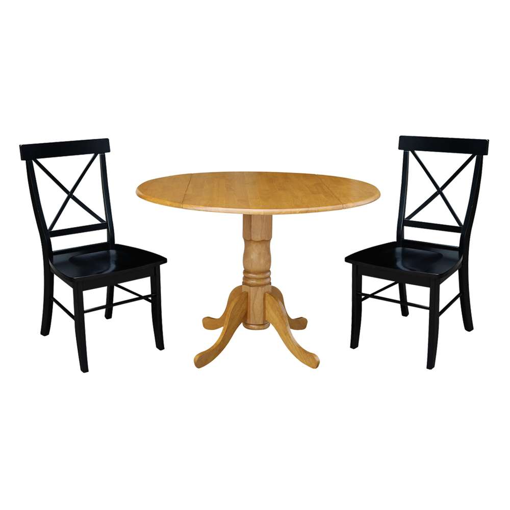 International Concepts (Set of 3 Pcs) - 42in Dual Drop Leaf Table with 2 RTA Chairs in Oak Finish - K04-42DP-C46-613P veiw 1