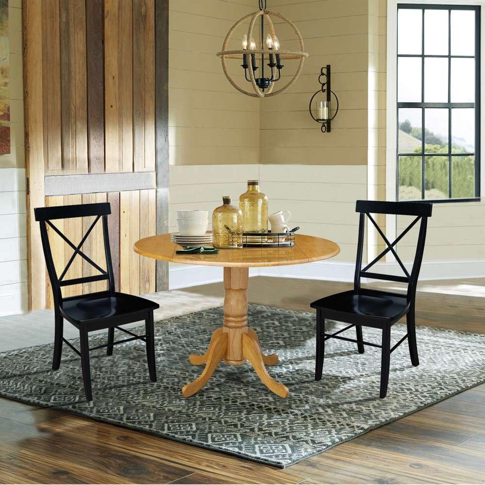 International Concepts (Set of 3 Pcs) - 42in Dual Drop Leaf Table with 2 RTA Chairs in Oak Finish - K04-42DP-C46-613P veiw 2