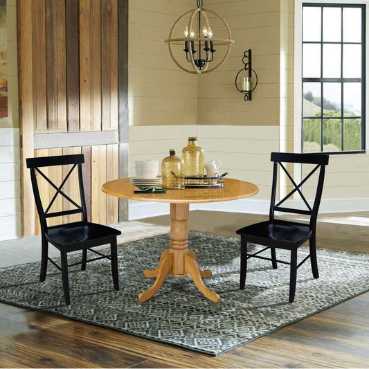 International Concepts (Set of 3 Pcs) - 42in Dual Drop Leaf Table with 2 RTA Chairs in Oak Finish - K04-42DP-C46-613P veiw 2