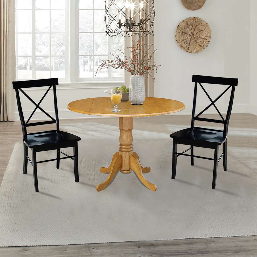 International Concepts (Set of 3 Pcs) - 42in Dual Drop Leaf Table with 2 RTA Chairs in Oak Finish - K04-42DP-C46-613P veiw 3