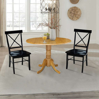 International Concepts (Set of 3 Pcs) - 42in Dual Drop Leaf Table with 2 RTA Chairs in Oak Finish - K04-42DP-C46-613P veiw 3