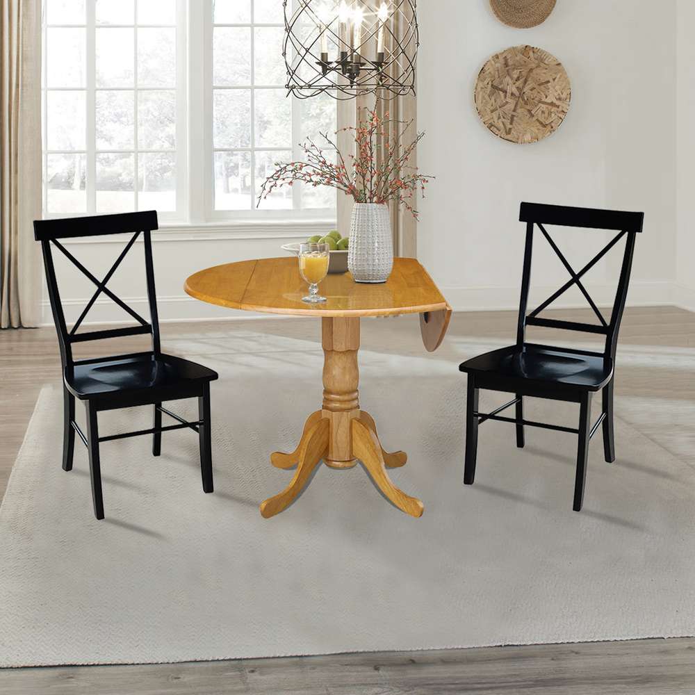 International Concepts (Set of 3 Pcs) - 42in Dual Drop Leaf Table with 2 RTA Chairs in Oak Finish - K04-42DP-C46-613P veiw 5