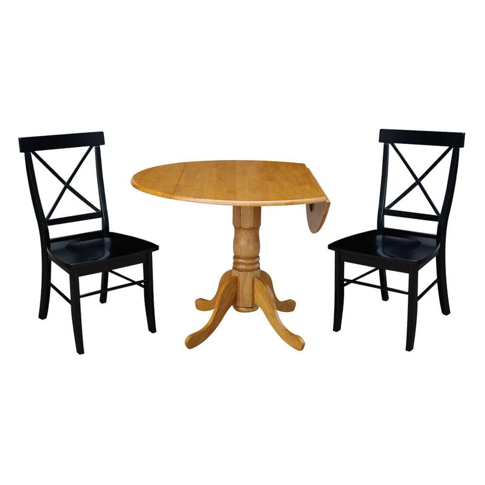 International Concepts (Set of 3 Pcs) - 42in Dual Drop Leaf Table with 2 RTA Chairs in Oak Finish - K04-42DP-C46-613P veiw 6
