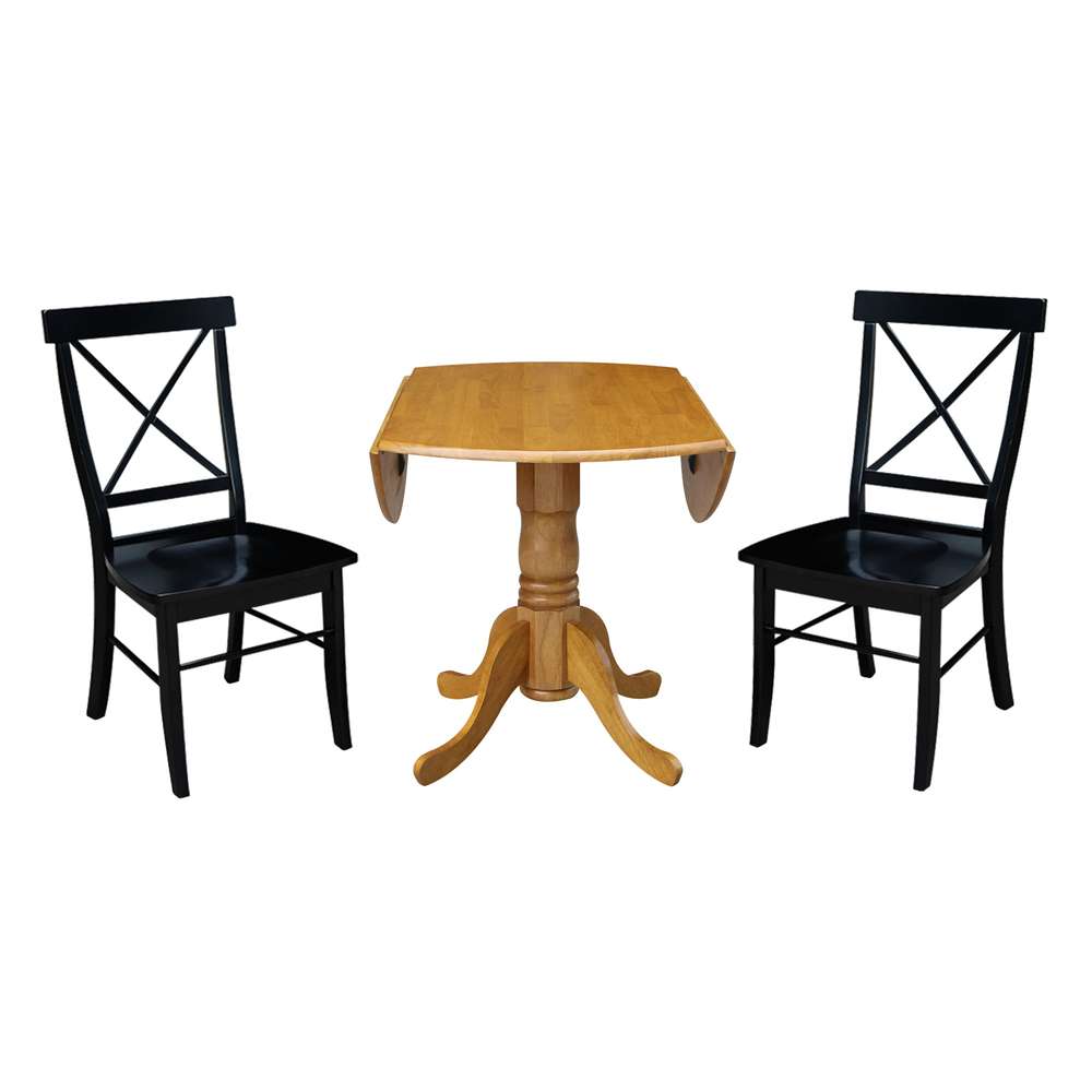International Concepts (Set of 3 Pcs) - 42in Dual Drop Leaf Table with 2 RTA Chairs in Oak Finish - K04-42DP-C46-613P veiw 9