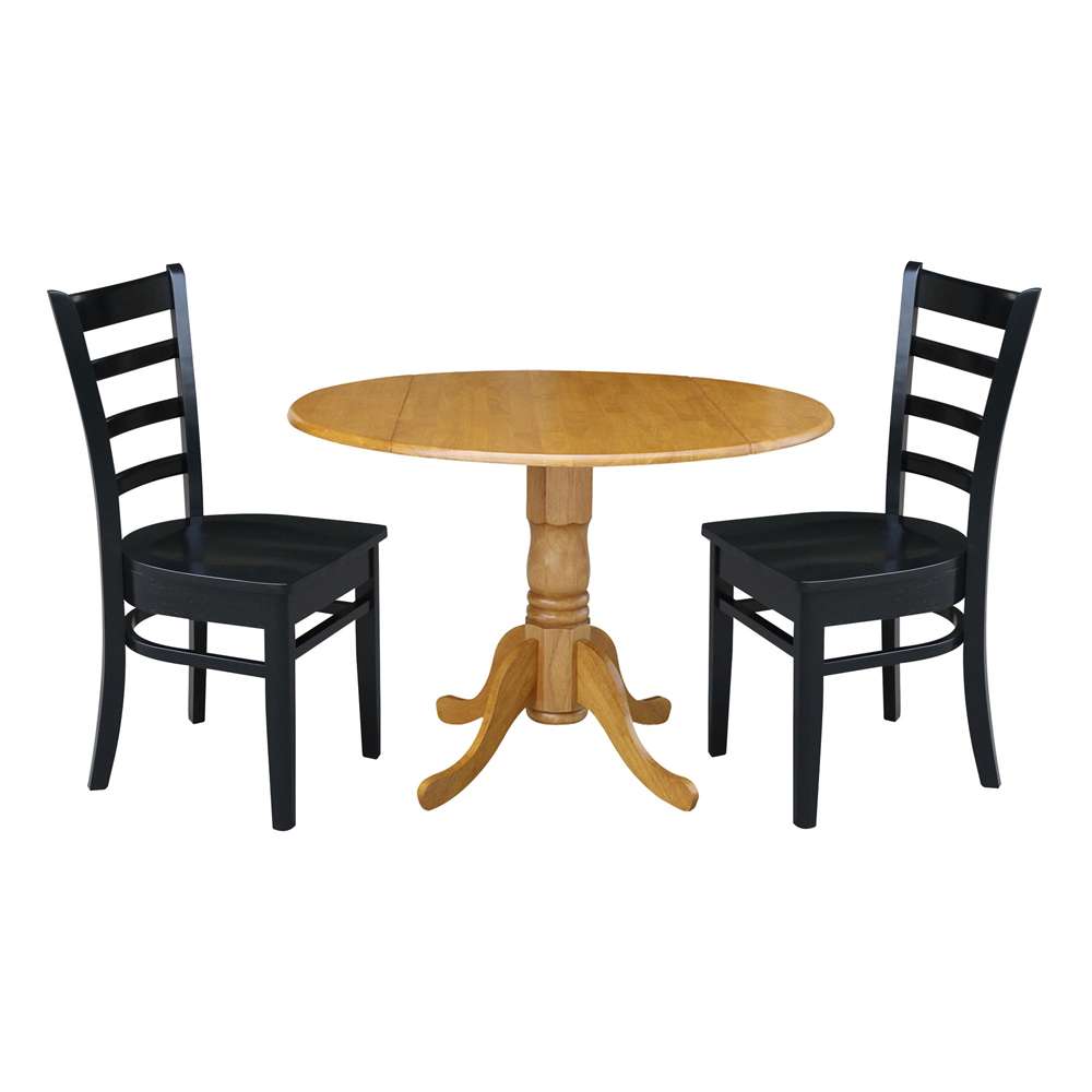 International Concepts (Set of 3 Pcs) - 42in Dual Drop Leaf Table with 2 RTA Chairs in Oak Finish - K04-42DP-C46-617P veiw 1
