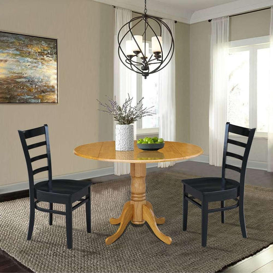 International Concepts (Set of 3 Pcs) - 42in Dual Drop Leaf Table with 2 RTA Chairs in Oak Finish - K04-42DP-C46-617P veiw 2