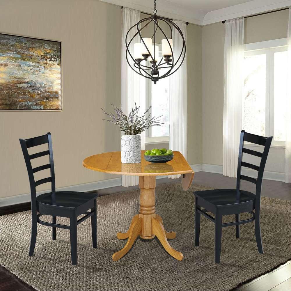 International Concepts (Set of 3 Pcs) - 42in Dual Drop Leaf Table with 2 RTA Chairs in Oak Finish - K04-42DP-C46-617P veiw 3