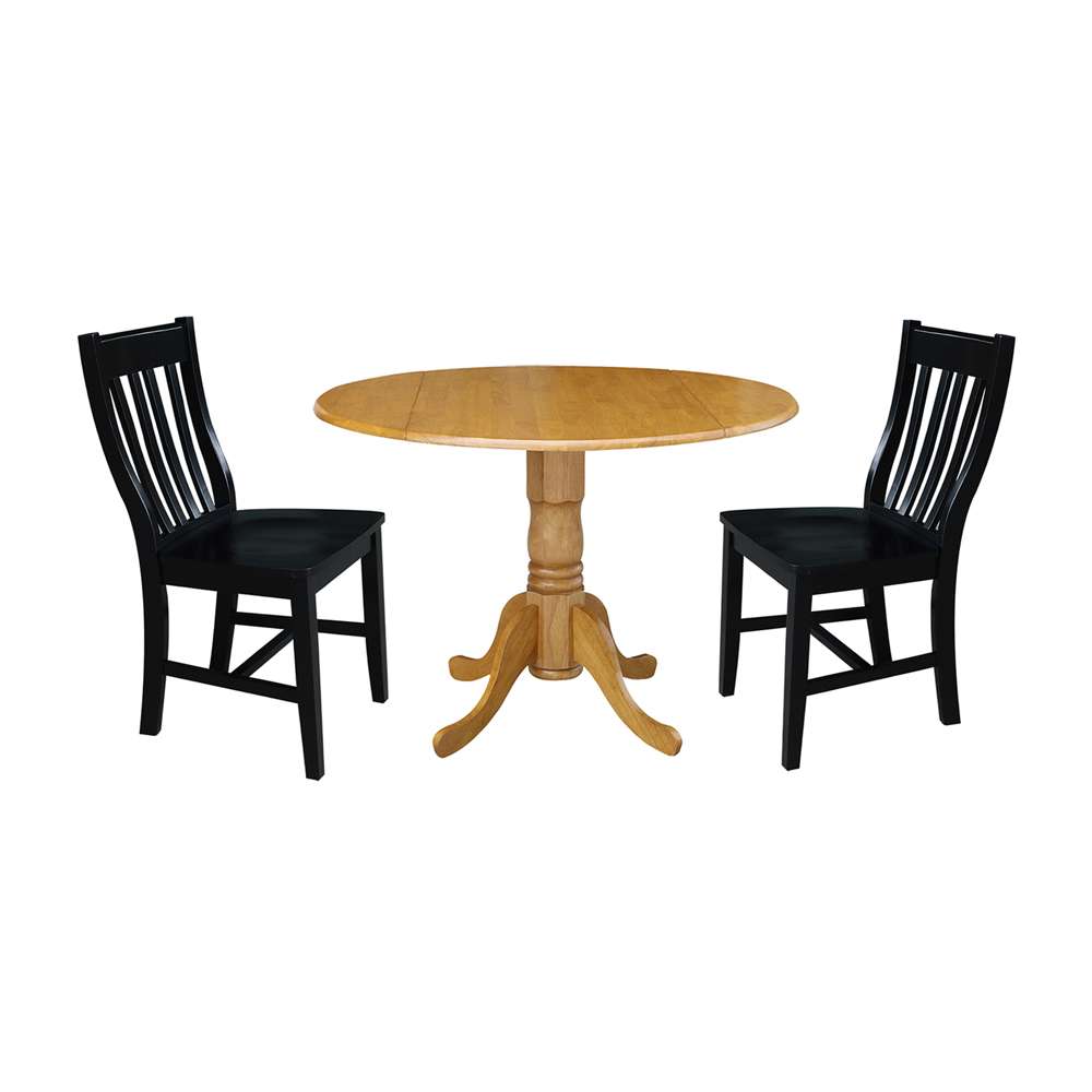 International Concepts (Set of 3 Pcs) - 42in Dual Drop Leaf Table with 2 RTA Chairs in Oak Finish - K04-42DP-C46-61P veiw 1