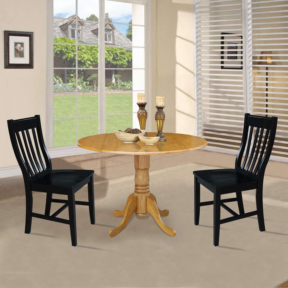 International Concepts (Set of 3 Pcs) - 42in Dual Drop Leaf Table with 2 RTA Chairs in Oak Finish - K04-42DP-C46-61P veiw 2