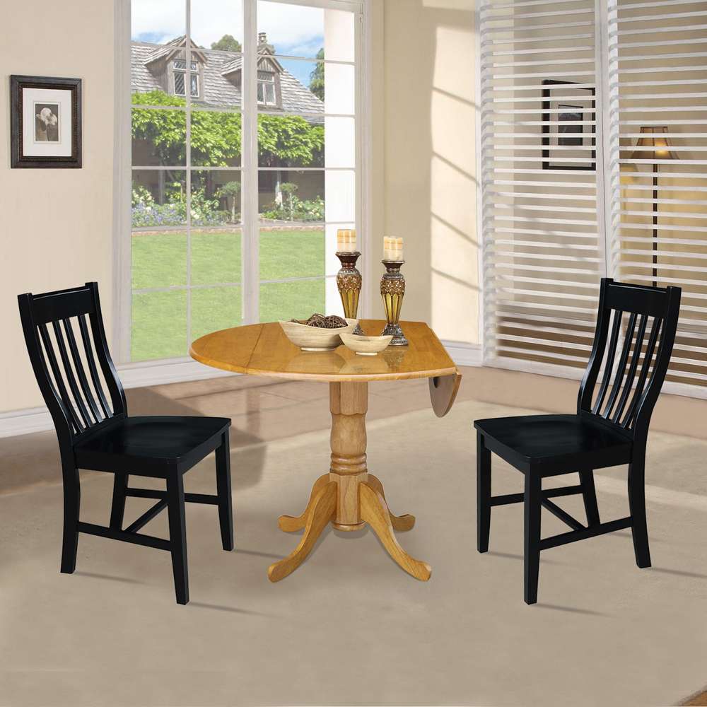 International Concepts (Set of 3 Pcs) - 42in Dual Drop Leaf Table with 2 RTA Chairs in Oak Finish - K04-42DP-C46-61P veiw 3