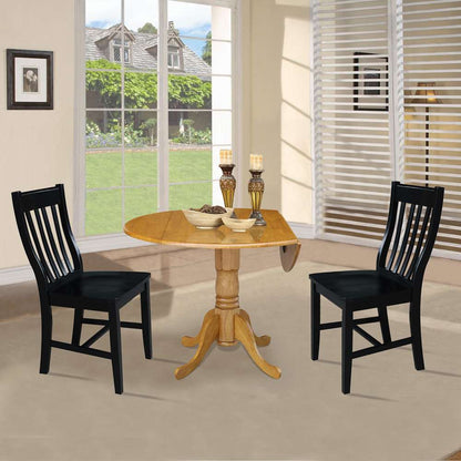 International Concepts (Set of 3 Pcs) - 42in Dual Drop Leaf Table with 2 RTA Chairs in Oak Finish - K04-42DP-C46-61P veiw 3