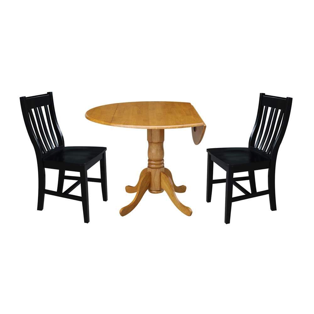 International Concepts (Set of 3 Pcs) - 42in Dual Drop Leaf Table with 2 RTA Chairs in Oak Finish - K04-42DP-C46-61P veiw 4