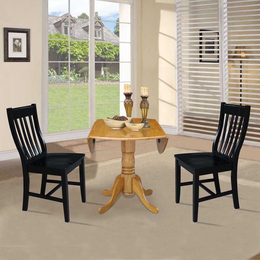 International Concepts (Set of 3 Pcs) - 42in Dual Drop Leaf Table with 2 RTA Chairs in Oak Finish - K04-42DP-C46-61P veiw 5