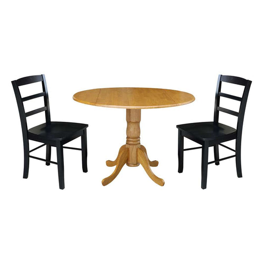International Concepts (Set of 3 Pcs) - 42in Dual Drop Leaf Table with 2 RTA Chairs in Oak Finish - K04-42DP-C46-2P veiw 1