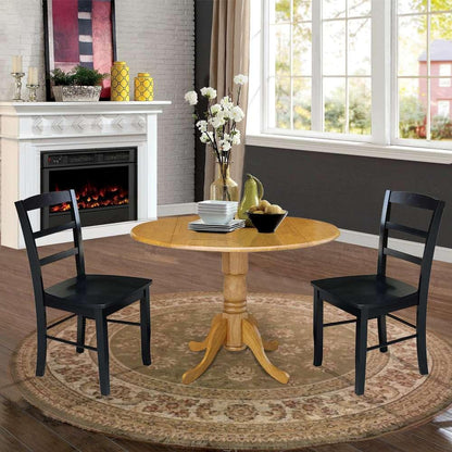 International Concepts (Set of 3 Pcs) - 42in Dual Drop Leaf Table with 2 RTA Chairs in Oak Finish - K04-42DP-C46-2P veiw 2