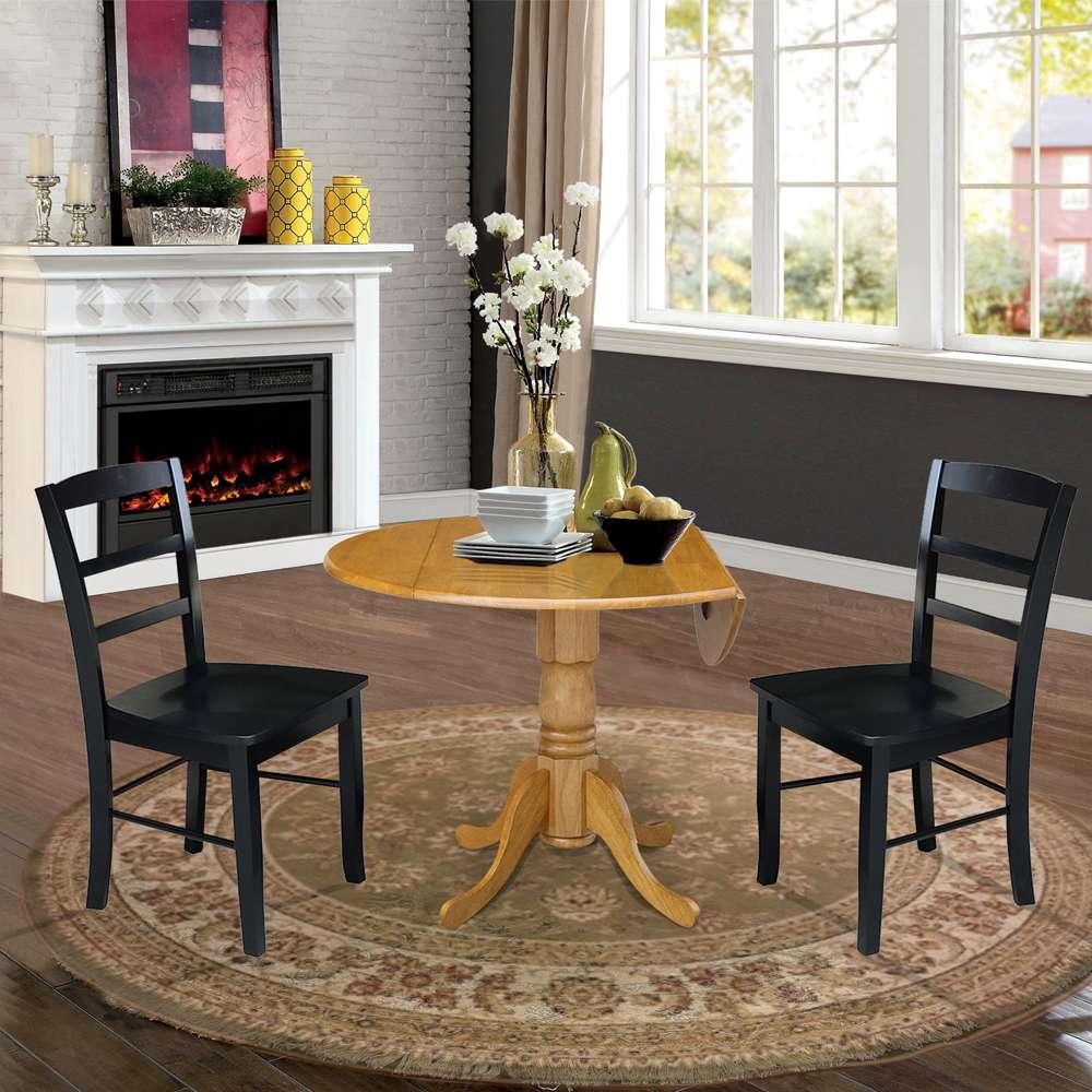 International Concepts (Set of 3 Pcs) - 42in Dual Drop Leaf Table with 2 RTA Chairs in Oak Finish - K04-42DP-C46-2P veiw 3