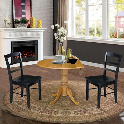 International Concepts (Set of 3 Pcs) - 42in Dual Drop Leaf Table with 2 RTA Chairs in Oak Finish - K04-42DP-C46-2P veiw 3