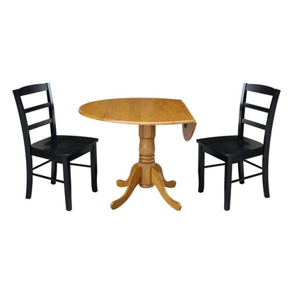 International Concepts (Set of 3 Pcs) - 42in Dual Drop Leaf Table with 2 RTA Chairs in Oak Finish - K04-42DP-C46-2P veiw 4