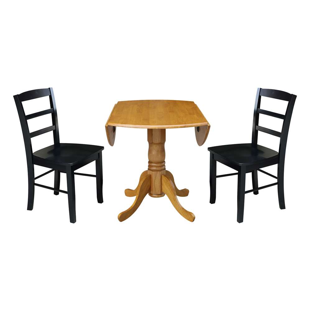 International Concepts (Set of 3 Pcs) - 42in Dual Drop Leaf Table with 2 RTA Chairs in Oak Finish - K04-42DP-C46-2P veiw 6
