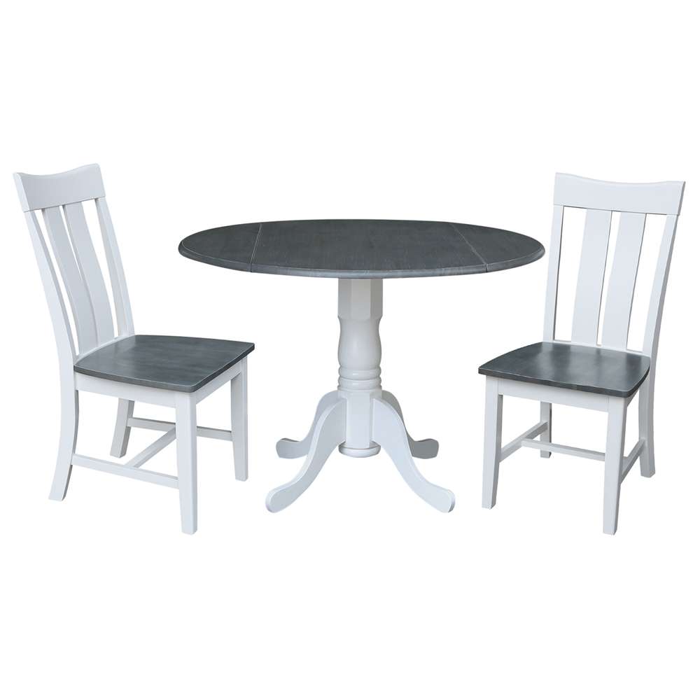 International Concepts (Set of 3 Pcs) - 42in Dual Drop Leaf Table with 2 RTA Chairs in White/Heather Gray Finish - K05-42DP-C13P veiw 1