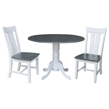 International Concepts (Set of 3 Pcs) - 42in Dual Drop Leaf Table with 2 RTA Chairs in White/Heather Gray Finish - K05-42DP-C13P veiw 1