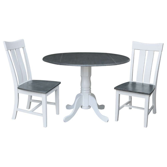 International Concepts (Set of 3 Pcs) - 42in Dual Drop Leaf Table with 2 RTA Chairs in White/Heather Gray Finish - K05-42DP-C13P veiw 1