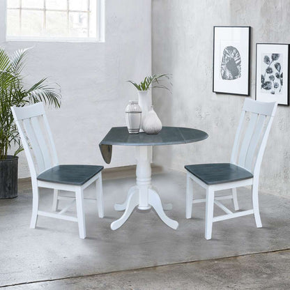 International Concepts (Set of 3 Pcs) - 42in Dual Drop Leaf Table with 2 RTA Chairs in White/Heather Gray Finish - K05-42DP-C13P veiw 2