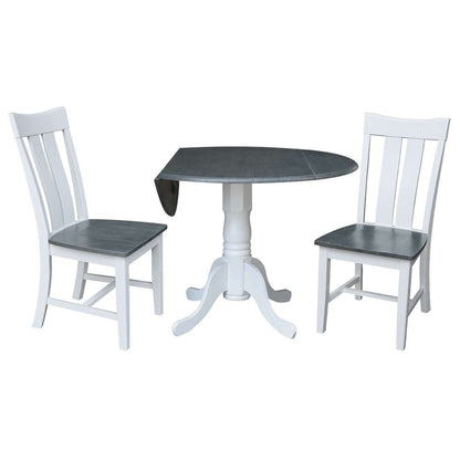 International Concepts (Set of 3 Pcs) - 42in Dual Drop Leaf Table with 2 RTA Chairs in White/Heather Gray Finish - K05-42DP-C13P veiw 3