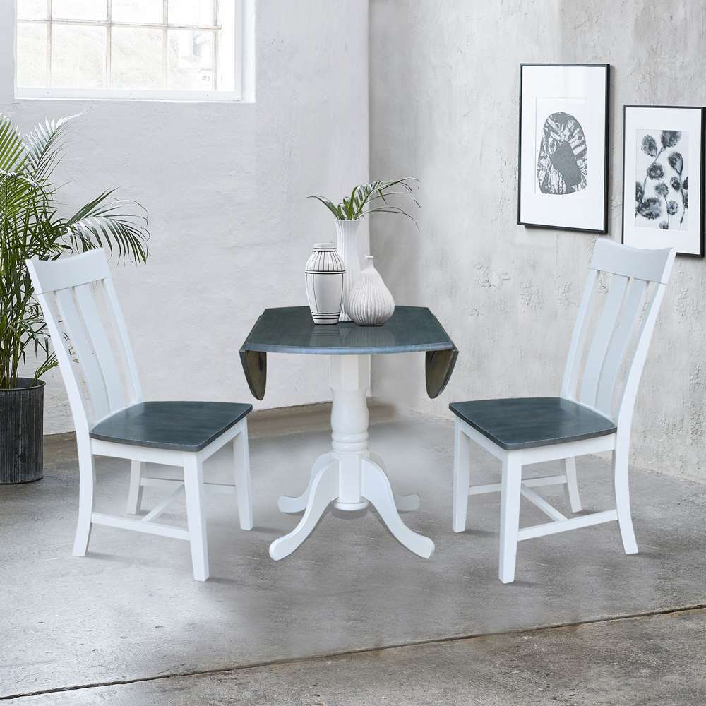 International Concepts (Set of 3 Pcs) - 42in Dual Drop Leaf Table with 2 RTA Chairs in White/Heather Gray Finish - K05-42DP-C13P veiw 4
