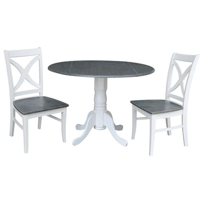 International Concepts (Set of 3 Pcs) - 42in Dual Drop Leaf Table with 2 RTA Chairs in White/Heather Gray Finish - K05-42DP-C14P veiw 1