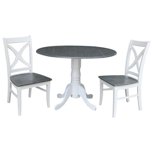 International Concepts (Set of 3 Pcs) - 42in Dual Drop Leaf Table with 2 RTA Chairs in White/Heather Gray Finish - K05-42DP-C14P veiw 1