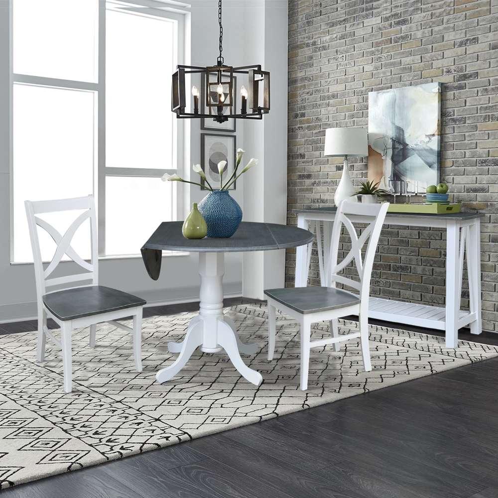 International Concepts (Set of 3 Pcs) - 42in Dual Drop Leaf Table with 2 RTA Chairs in White/Heather Gray Finish - K05-42DP-C14P veiw 2