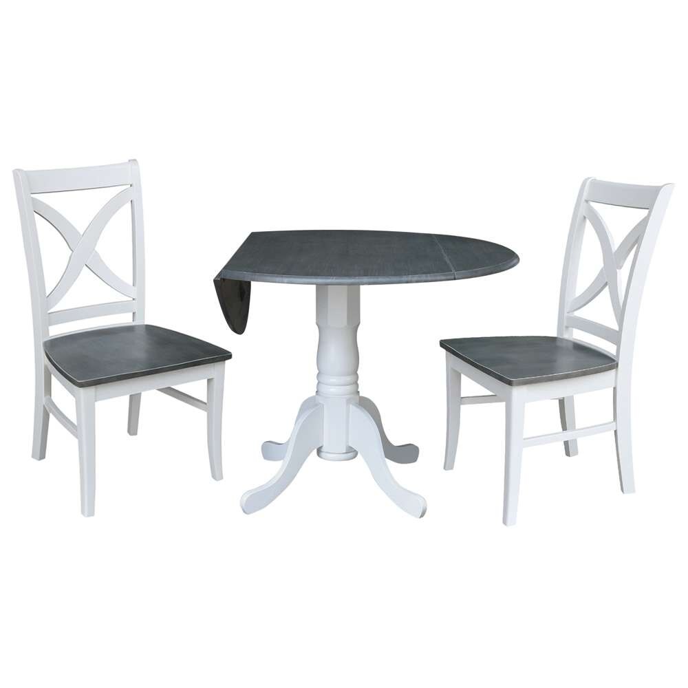 International Concepts (Set of 3 Pcs) - 42in Dual Drop Leaf Table with 2 RTA Chairs in White/Heather Gray Finish - K05-42DP-C14P veiw 3