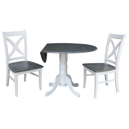 International Concepts (Set of 3 Pcs) - 42in Dual Drop Leaf Table with 2 RTA Chairs in White/Heather Gray Finish - K05-42DP-C14P veiw 3