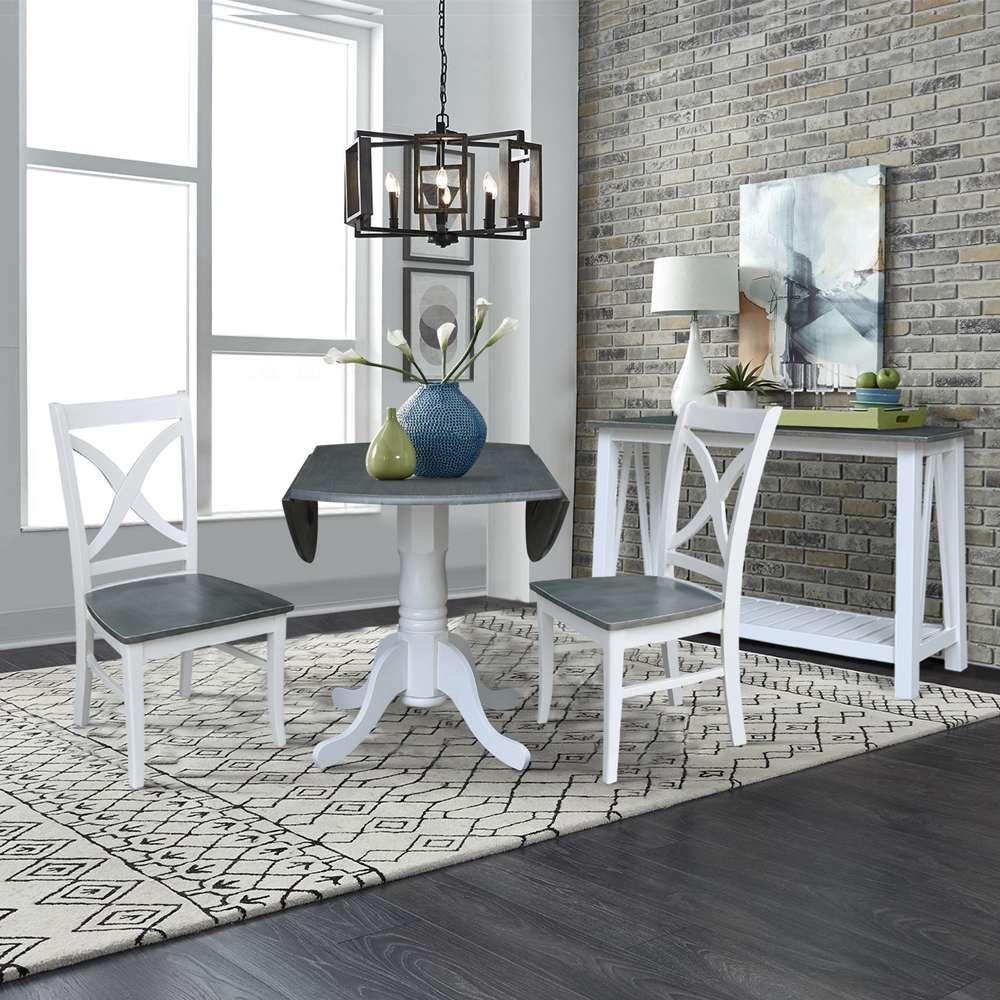 International Concepts (Set of 3 Pcs) - 42in Dual Drop Leaf Table with 2 RTA Chairs in White/Heather Gray Finish - K05-42DP-C14P veiw 4