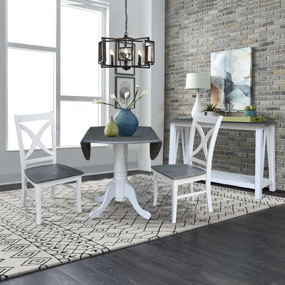 International Concepts (Set of 3 Pcs) - 42in Dual Drop Leaf Table with 2 RTA Chairs in White/Heather Gray Finish - K05-42DP-C14P veiw 4