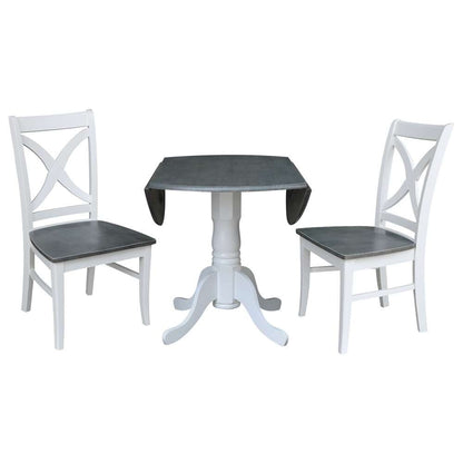 International Concepts (Set of 3 Pcs) - 42in Dual Drop Leaf Table with 2 RTA Chairs in White/Heather Gray Finish - K05-42DP-C14P veiw 5