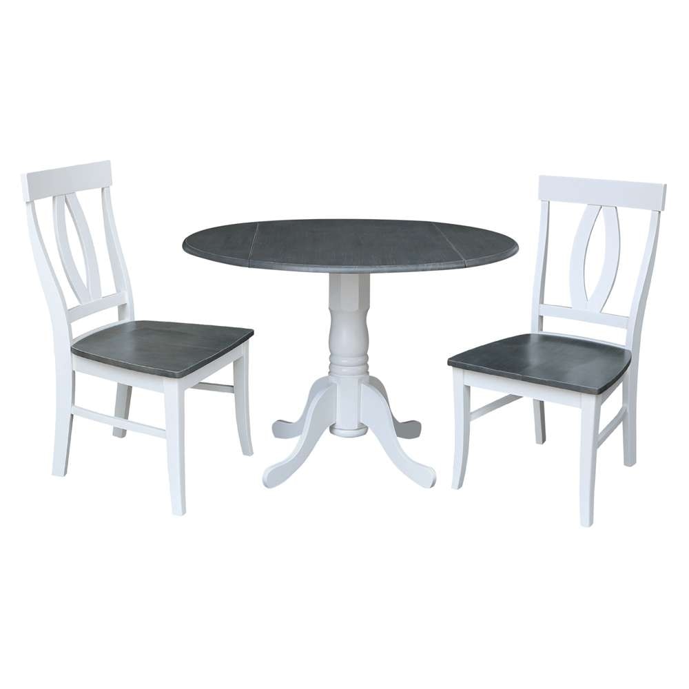 International Concepts (Set of 3 Pcs) - 42in Dual Drop Leaf Table with 2 RTA Chairs in White/Heather Gray Finish - K05-42DP-C170P veiw 1
