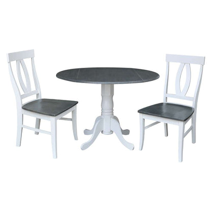 International Concepts (Set of 3 Pcs) - 42in Dual Drop Leaf Table with 2 RTA Chairs in White/Heather Gray Finish - K05-42DP-C170P veiw 1