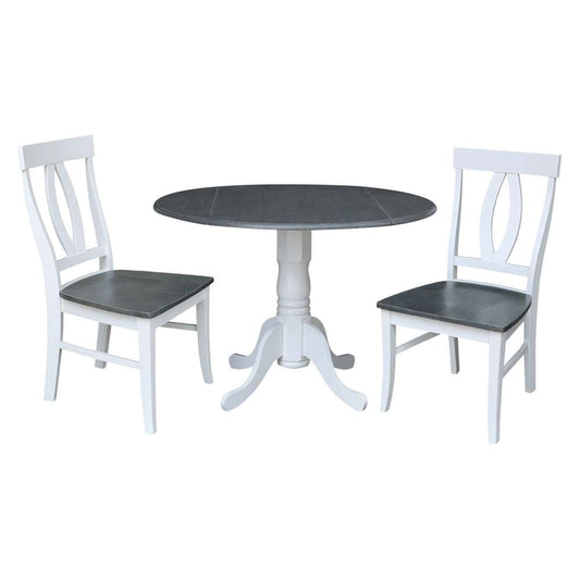 International Concepts (Set of 3 Pcs) - 42in Dual Drop Leaf Table with 2 RTA Chairs in White/Heather Gray Finish - K05-42DP-C170P veiw 1