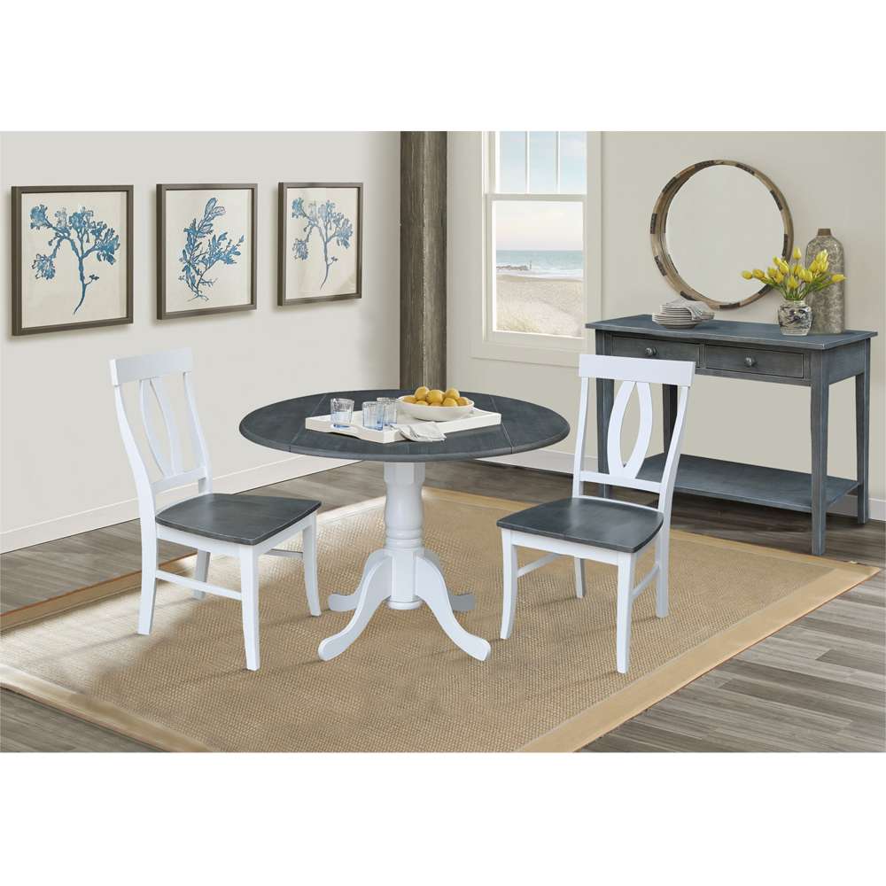 International Concepts (Set of 3 Pcs) - 42in Dual Drop Leaf Table with 2 RTA Chairs in White/Heather Gray Finish - K05-42DP-C170P veiw 2